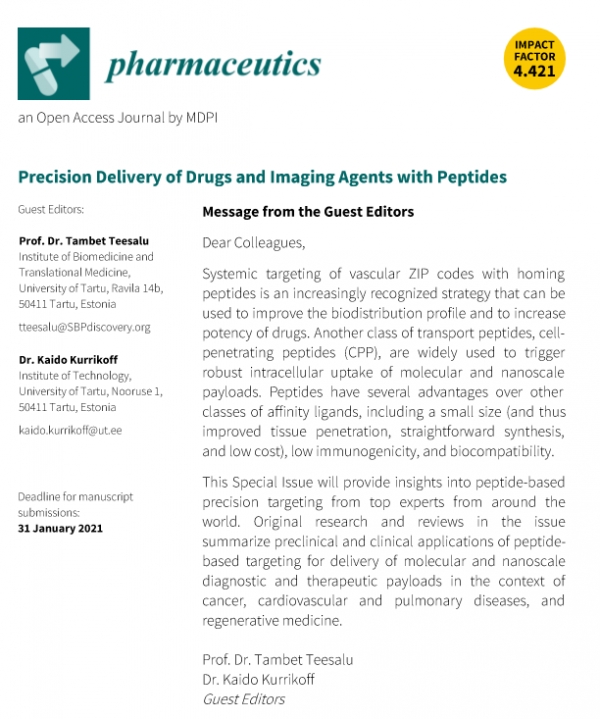 Special issue of Pharmaceutics: “Precision Delivery of Drugs and Imaging Agents with Peptides”
