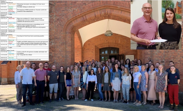 Program and participants of the Science Day in front of Sangaste castle. Inset, left: Prof. Pärt Peterson hands Kristina Põšnograjeva the prize for the best presentation.