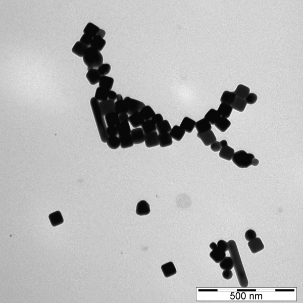 TEM picture of 20 nm silver nanoparticles at 65,000x of magnification